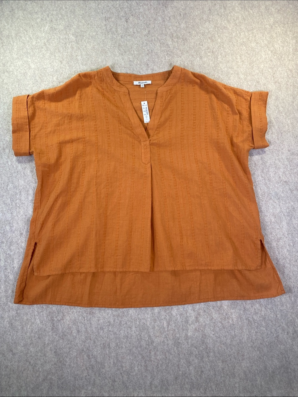 Madewell Rust Orange Textured Cotton Split Neck Tunic Top NWT M